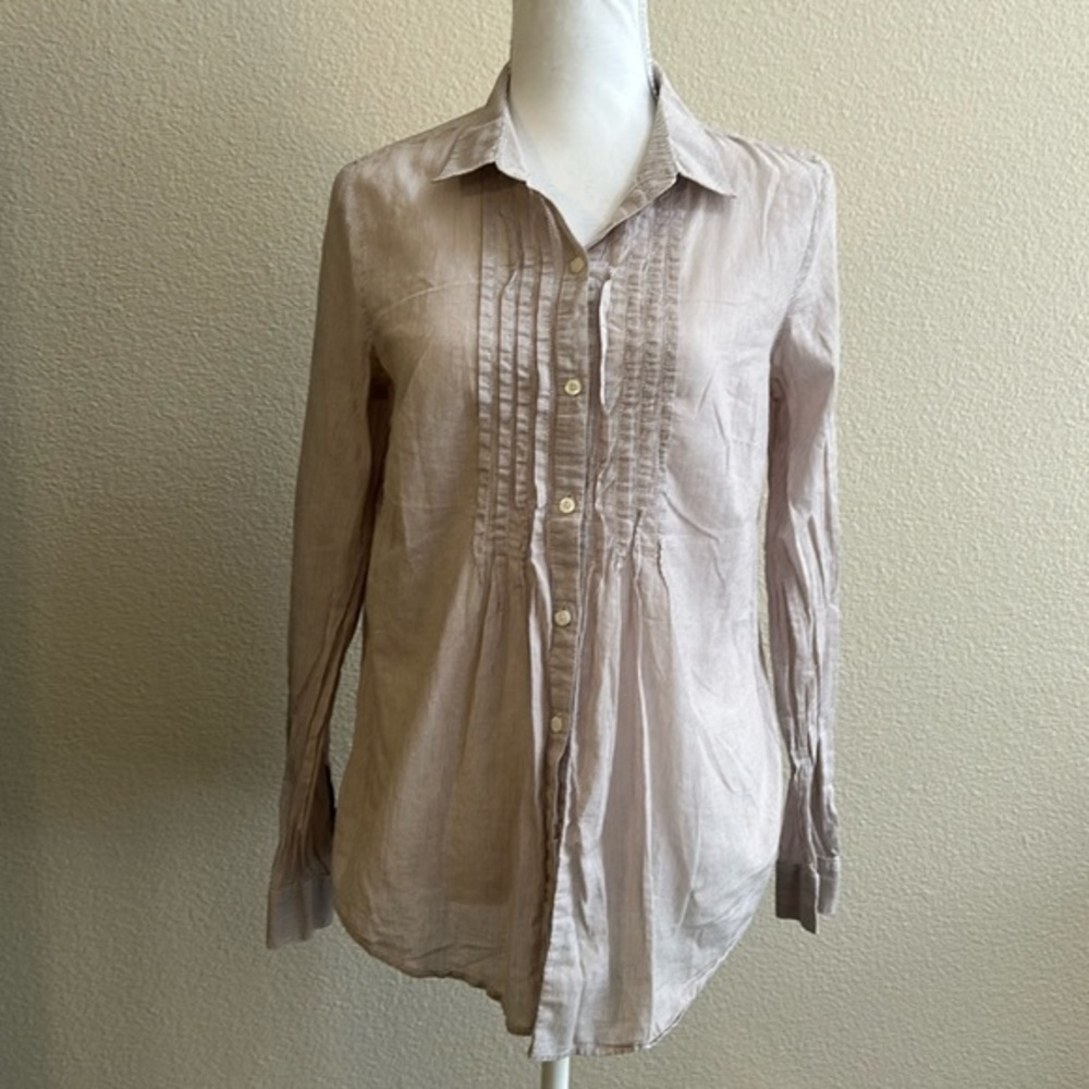 Ann Taylor Loft sz M Brown White Pinstripe Button Up Blouse
